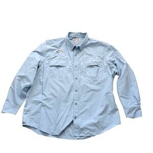 Duluth Trading Men's Shirt 2XL Light Blue Vented Long Sleeve Fishing Hiking Camp